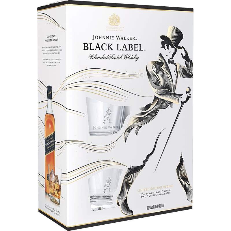 Johnnie Walker Black label 12 let 0,7l - kazeta 2x sklo